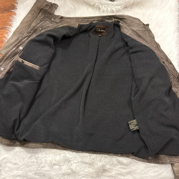 Cole Haan RARE Leather Lambskin gray/black distressed jacket men’s M pre-owned. - Picture 2 of 14